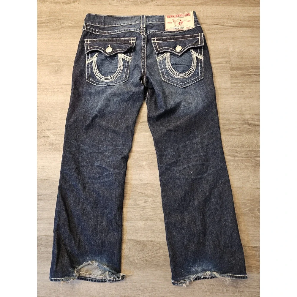 True Religion Jeans 34x30 Rainbow Ricky Size 34 Distressed Denim Made in USA Y2K